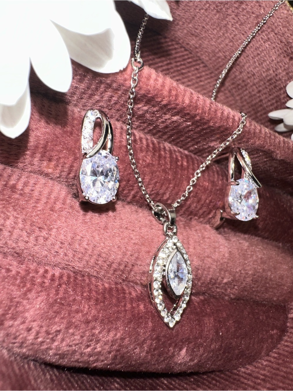 Elegant Silver-Tone Cubic Zirconia Necklace and Earring Set